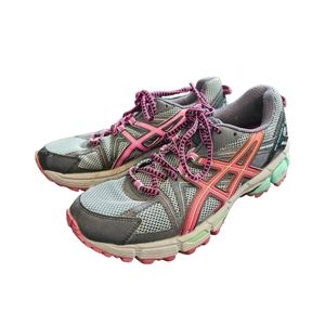 asics women's gel-kahana 8 running shoes T6L5N gray pink and teal size 8.5.